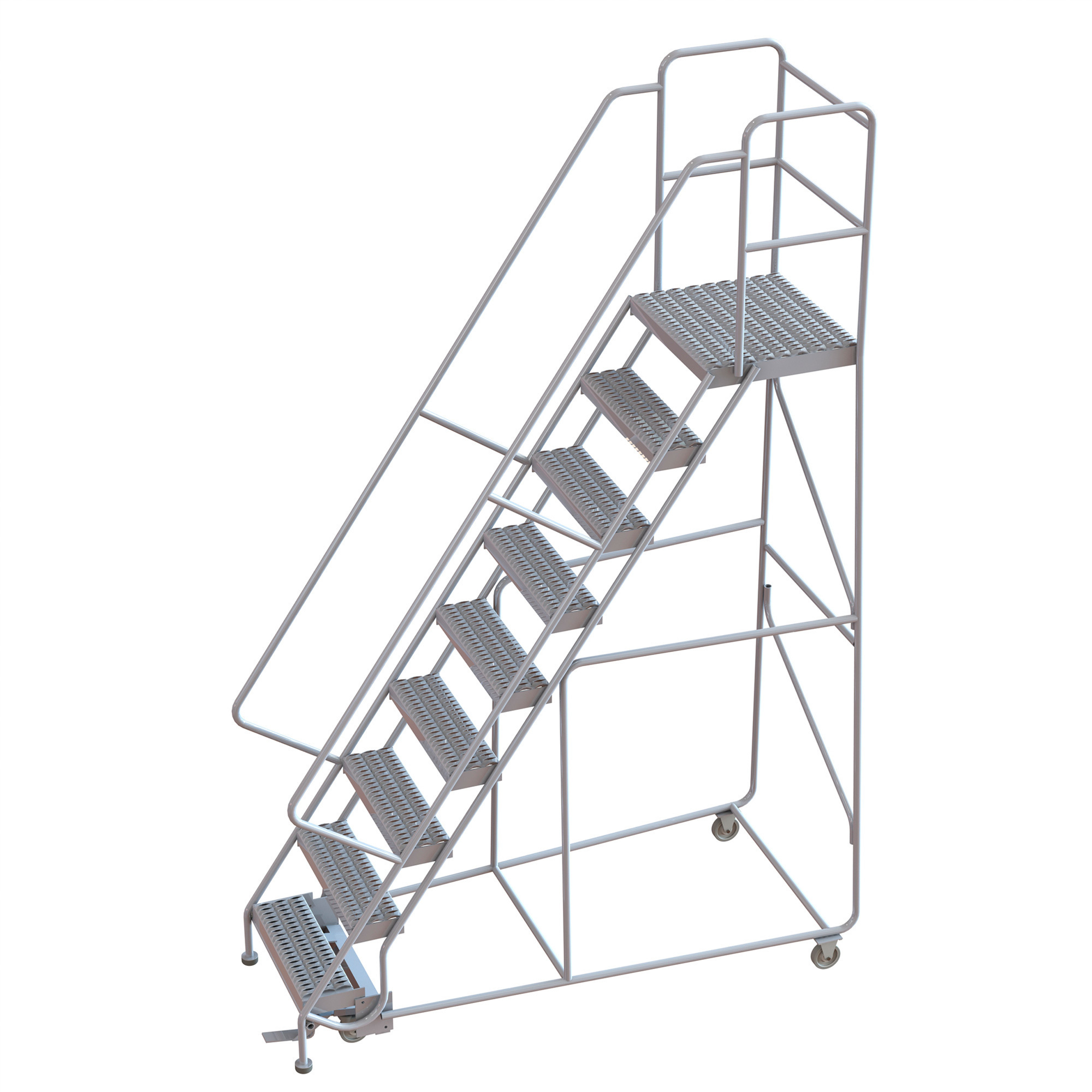 Tri-Arc 9-Step Aluminum Rolling Ladder with Serrated Steps, 24in.W x 21in.D Platform, 350-Lb. Capacity, Model# WLAR109245-D4